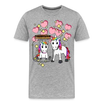 Einhorn Einhörner Fabelwesen Valentin Herz - Männer Premium Bio T-Shirt - Grau meliert - Vorne - Damien (186cm)