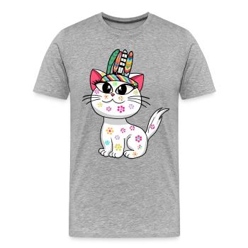 Hippie Katze Hippies Katzen Kätzchen Kinder - Männer Premium Bio T-Shirt - Grau meliert - Vorne - Damien (186cm)