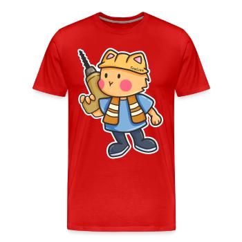 Katze Bohrmaschine Baustelle Helm Kinder Geschenk - Männer Premium Bio T-Shirt - Rot - Vorne - Damien (186cm)