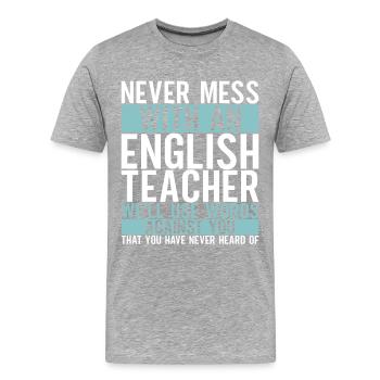 Englisch Lehrer English Teacher - Männer Premium Bio T-Shirt - Grau meliert - Vorne - Damien (186cm)