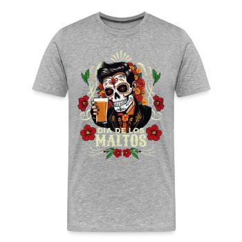 Dia De Los Muertos Bier Totenkopf Totenschädel - Männer Premium Bio T-Shirt - Grau meliert - Vorne - Damien (186cm)