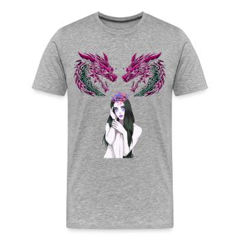 Fille, Femme, Dragon, Fantaisie, Fable, Créature mythique - T-shirt bio Premium Homme - gris chiné - Devant - Damien (186cm)