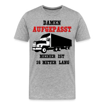 Damen, aufgepasst! Meiner ist 16 Meter lang! - Männer Premium Bio T-Shirt - Grau meliert - Vorne - Damien (186cm)