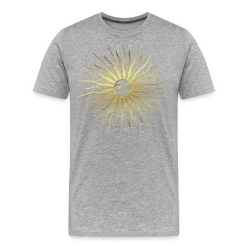 Sonne - Sonnenstrahlen - Sonnengesicht - Strahlen - Männer Premium Bio T-Shirt - Grau meliert - Vorne - Damien (186cm)