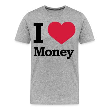 I love Money | Herz | Heart - Men's Premium Organic T-Shirt - heather grey - Front - Damien (186cm)