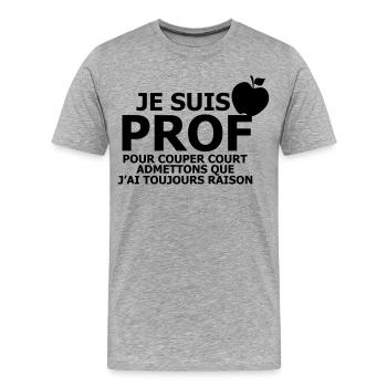 Je suis Prof - T-shirt bio Premium Homme - gris chiné - Devant - Damien (186cm)