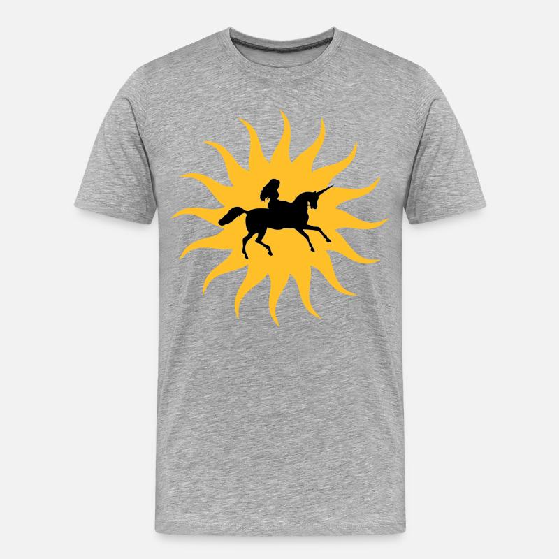 Sonne mit Einhorn - Männer Premium Bio T-Shirt - Grau meliert