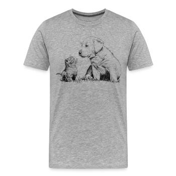 Welpe und Kätzchen - Männer Premium Bio T-Shirt - Grau meliert - Vorne - Damien (186cm)