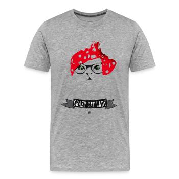 cat hipster kitty crazy cat lady red headscarf br - Men's Premium Organic T-Shirt - heather grey - Front - Damien (186cm)
