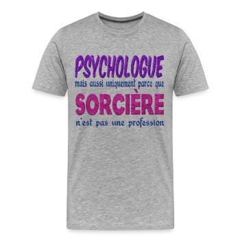 Psychologue Sorcière - T-shirt bio Premium Homme - gris chiné - Devant - Damien (186cm)