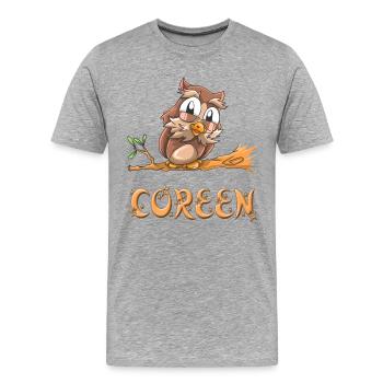 Eule Coreen - T-shirt bio Premium Homme - gris chiné - Devant - Damien (186cm)