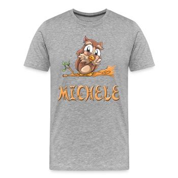 Eule Michele - Männer Premium Bio T-Shirt - Grau meliert - Vorne - Damien (186cm)