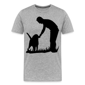 Les meilleurs amis - chien et propriétaire silouette - T-shirt bio Premium Homme - gris chiné - Devant - Damien (186cm)