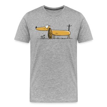 Lustiger Dackel - Dachshund - Teckel - Comic - Männer Premium Bio T-Shirt - Grau meliert - Vorne - Damien (186cm)