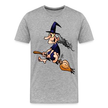Sorcière sur un balai - T-shirt bio Premium Homme - gris chiné - Devant - Damien (186cm)