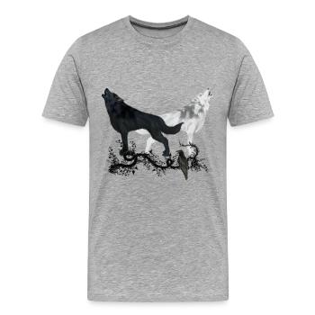 Erstaunlicher Schwarzweiss-Wolf - Männer Premium Bio T-Shirt - Grau meliert - Vorne - Damien (186cm)