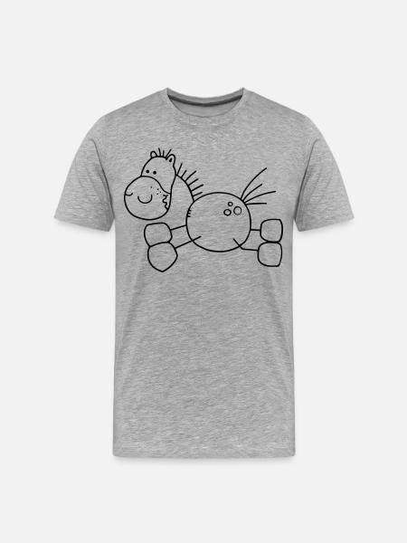 Tyk Cartoon Hest - Pony - Hest - Herre Premium T-shirt økologisk - grå meleret