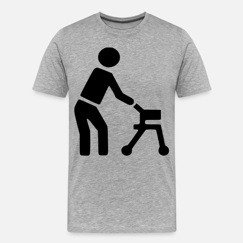 Behinderte Person hinter Rollator # - Männer Premium Bio T-Shirt - Grau meliert
