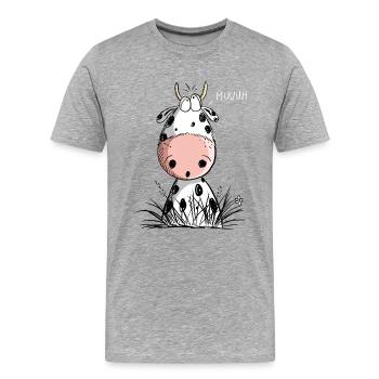 Comical Muh Cow I Beef Comic I Gift - Men's Premium Organic T-Shirt - heather grey - Front - Damien (186cm)