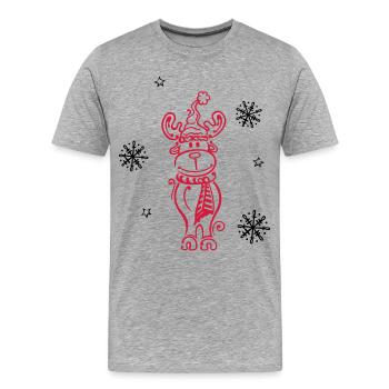 Elch, Rentier mit Schneeflocken und Sternen - Männer Premium Bio T-Shirt - Grau meliert - Vorne - Damien (186cm)