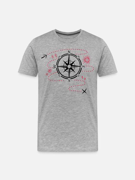 Large Compass with hiking map - Men's Premium Organic T-Shirt - heather grey