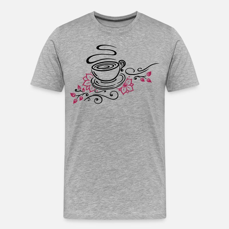 Tee, Teetasse, tea time, Kirschblüten - Männer Premium Bio T-Shirt - Grau meliert