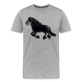 Schwarzes Friesenpferd - Friese - Männer Premium Bio T-Shirt - Grau meliert - Vorne - Damien (186cm)