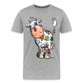 Farbklecks Kuh - Männer Premium Bio T-Shirt - Grau meliert - Vorne - Damien (186cm)