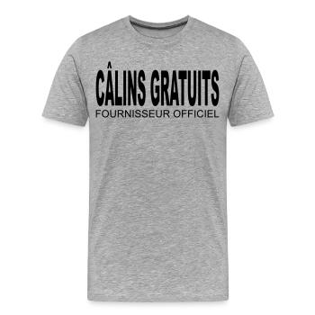 Câlins gratuits - Fournisseur Officiel - T-shirt bio Premium Homme - gris chiné - Devant - Damien (186cm)
