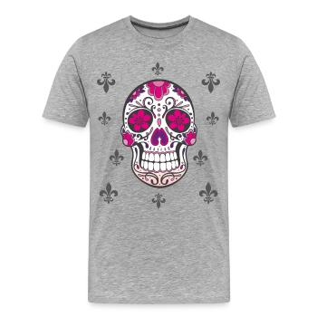 Sugar Skull Fleur De Lis - Men's Premium Organic T-Shirt - heather grey - Front - Damien (186cm)