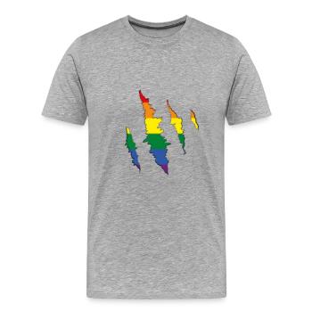 Griffe arc-en-ciel Scratch Trace - T-shirt bio Premium Homme - gris chiné - Devant - Damien (186cm)