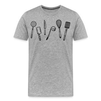 Küche, kochen, Utensilien - Männer Premium Bio T-Shirt - Grau meliert - Vorne - Damien (186cm)