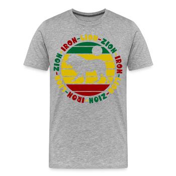 Iron Lion Zion Rastafari Reggae Löwe - Männer Premium Bio T-Shirt - Grau meliert - Vorne - Damien (186cm)