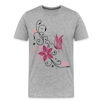 Flowers with filigree floral ornament. Feminine. - Men's Premium Organic T-Shirt - heather grey - Front - Damien (186cm)
