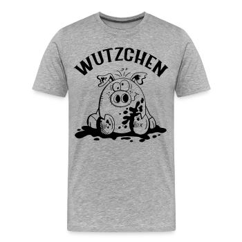 Wutzchen - Schwein - Schweine - Sau - Männer Premium Bio T-Shirt - Grau meliert - Vorne - Damien (186cm)