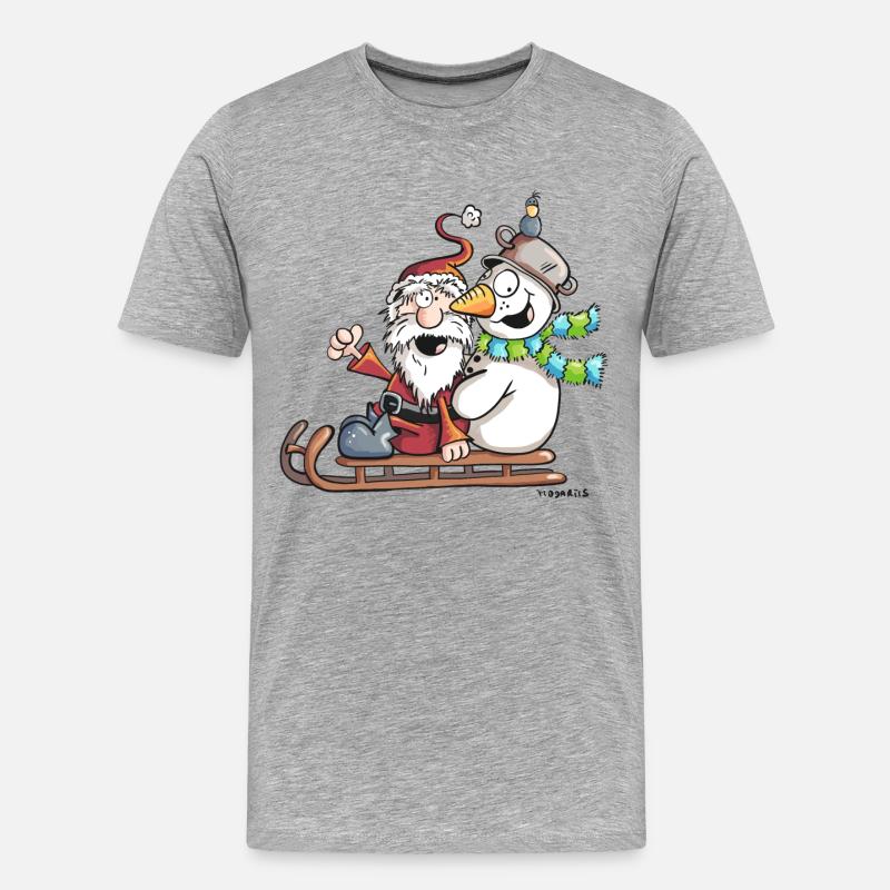 Christmas Schlittenfahrt - Weihnachtsmann - Comic - Männer Premium Bio T-Shirt - Grau meliert