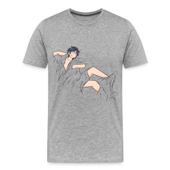 Homme nu allongé au lit avec une couverture - T-shirt bio Premium Homme - gris chiné - Devant - Damien (186cm)
