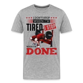 Bench Press Finish – DONE - Men's Premium Organic T-Shirt - heather grey - Front - Damien (186cm)