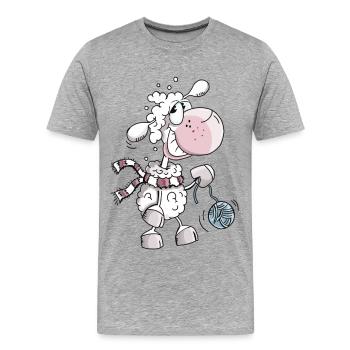 Schaf mit Wollknäuel - Schafe - Schäfchen - Comic - Männer Premium Bio T-Shirt - Grau meliert - Vorne - Damien (186cm)