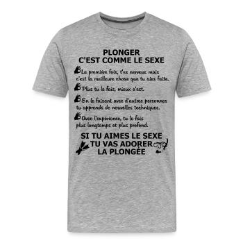 Plonger c'est comme le sexe - T-shirt bio Premium Homme - gris chiné - Devant - Damien (186cm)
