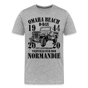 Omaha Beach D-Day 1944-2020 76ème anniversaire - T-shirt bio Premium Homme - gris chiné - Devant - Damien (186cm)