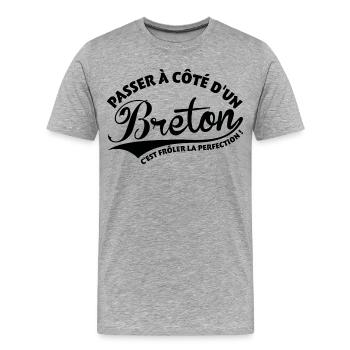 Breton Perfection - T-shirt bio Premium Homme - gris chiné - Devant - Damien (186cm)