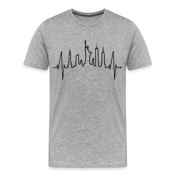 New York Skyline Herzschlag Herz USA Geschenk NY - Männer Premium Bio T-Shirt - Grau meliert - Vorne - Damien (186cm)