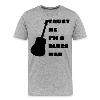 Bluesmann, Musiker, Instrument, Gitarre # - Männer Premium Bio T-Shirt - Grau meliert - Vorne - Damien (186cm)
