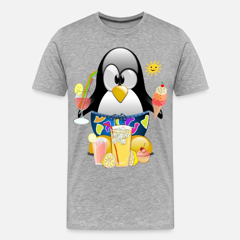 Pinguin, Eiscreme - Männer Premium Bio T-Shirt - Grau meliert