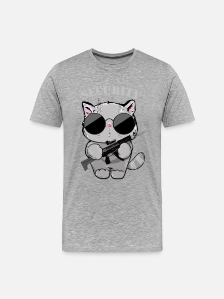 Cat Security Agent with Gun - Men's Premium Organic T-Shirt - heather grey