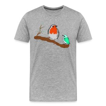 Vögel Rotkehlchen auf Zweig - Männer Premium Bio T-Shirt - Grau meliert - Vorne - Damien (186cm)