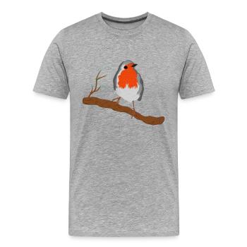 Robin with Magnificent Plumage on Branch - Men's Premium Organic T-Shirt - heather grey - Front - Damien (186cm)