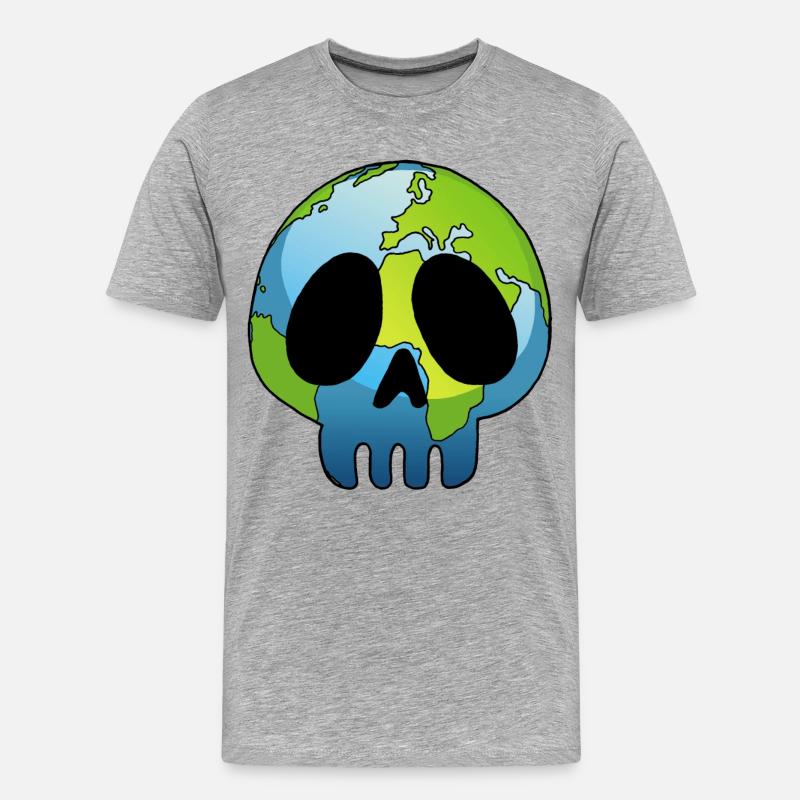 Schädel und Planet Erde - Männer Premium Bio T-Shirt - Grau meliert