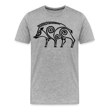 sanglier celte noir - T-shirt bio Premium Homme - gris chiné - Devant - Damien (186cm)